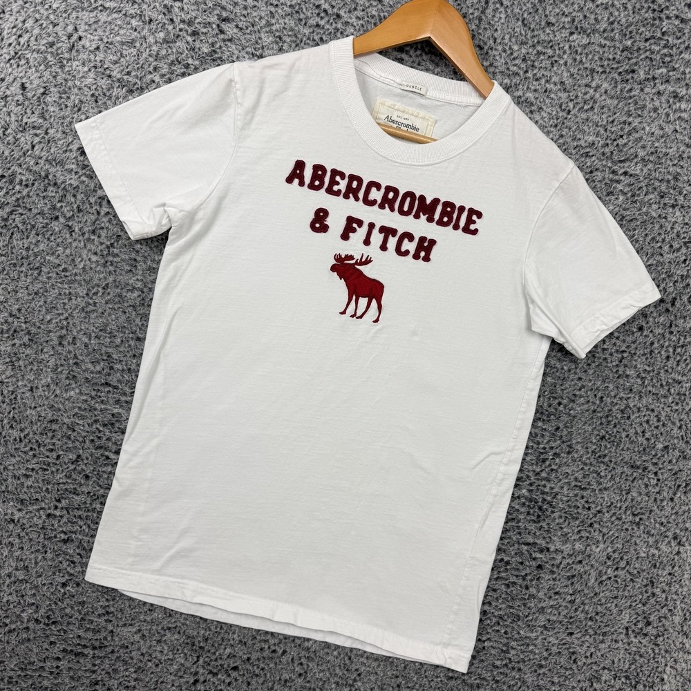 Vintage Y2K Abercrombie & Fitch Shirt Mens XL White Embroidered Logo Graphic Tee